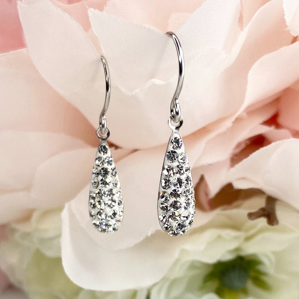 Sterling Silver White Crystal Droplet Earrings